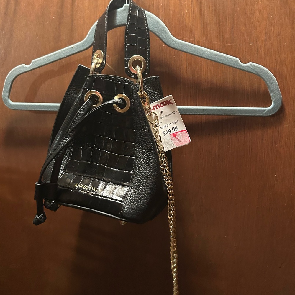 Anna Paola Black Croc-Embossed Mini Bag